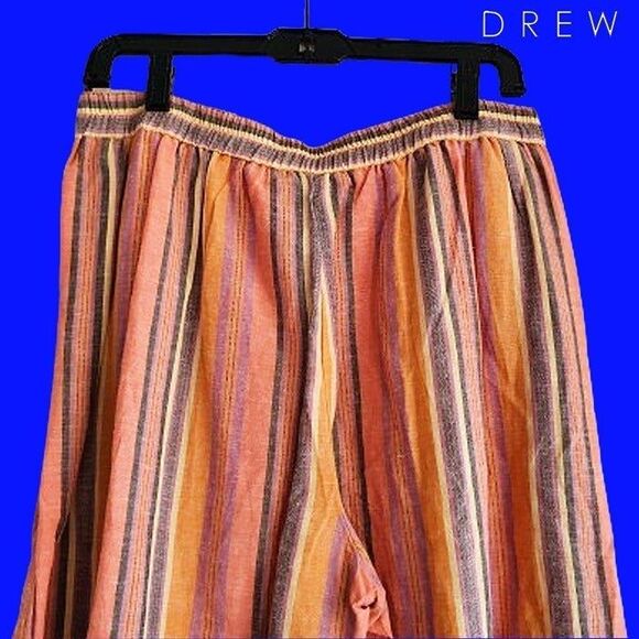 DREW by Anthropologie NEW Striped Split Leg Slim Waistband Wide-Leg Pant L - Picture 10 of 11